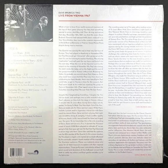 Dave Brubeck Live From Vienna 1967 • RSD vinyl Record Store Day LP New SEALED